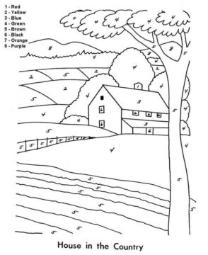 Dibujo de Colorear por número de Casa de Campo para Colorear