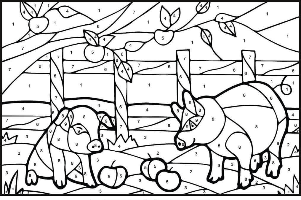 Dibujo de Color de Cerdos por Nmero para Colorear