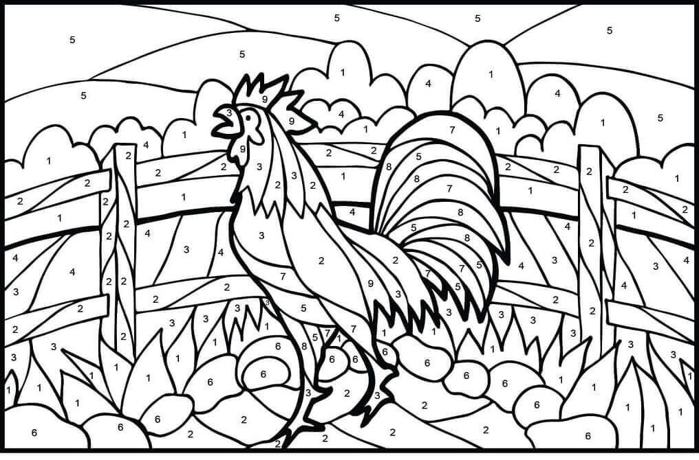 Dibujo de Color de Gallo por Nmero para Colorear