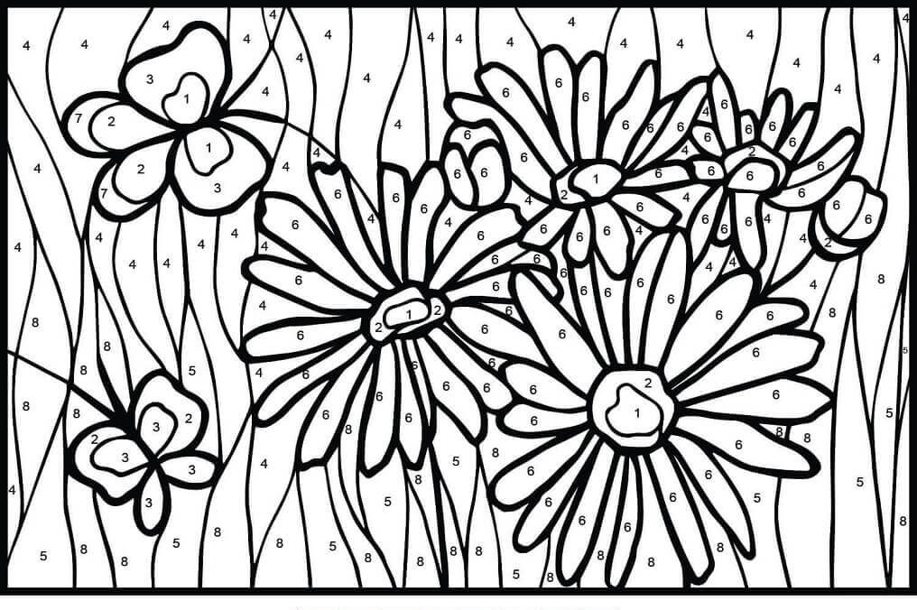 Dibujo de Color de Margaritas por Nmero para Colorear