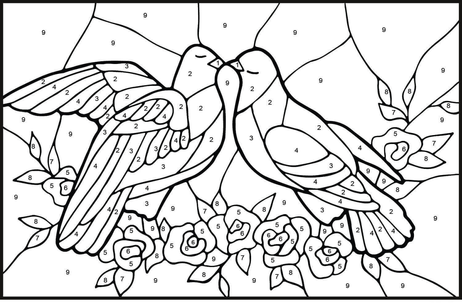 Dibujo de Color de las Palomas por Nmero para Colorear
