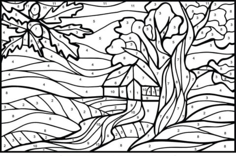 Dibujo de Color del Rbol de Roble por Nmero para Colorear