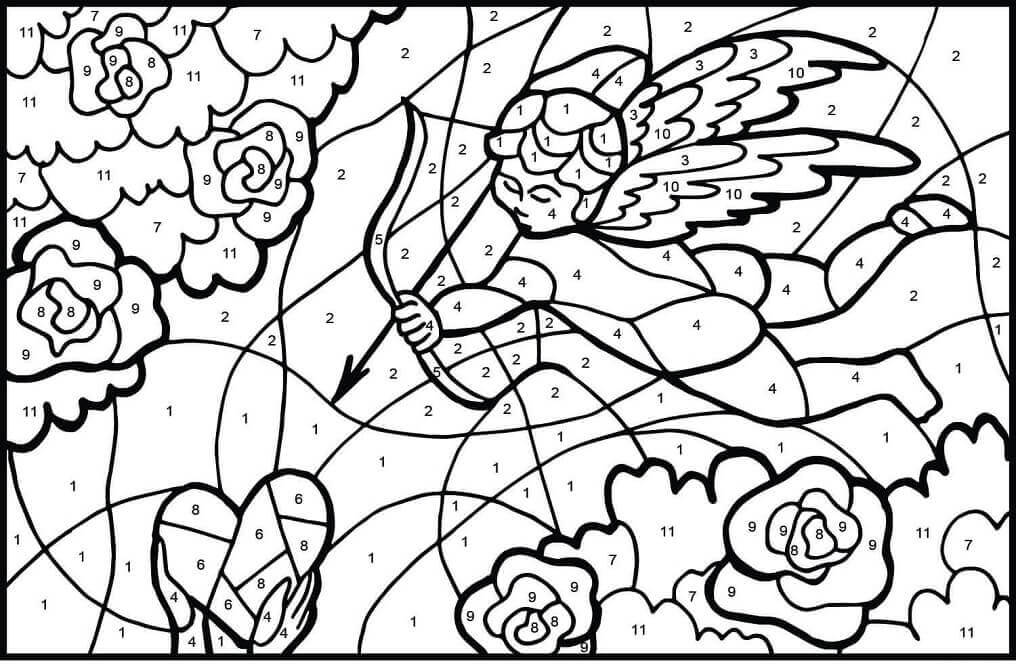 Dibujo de Ngel Cupido Color por Nmero para Colorear