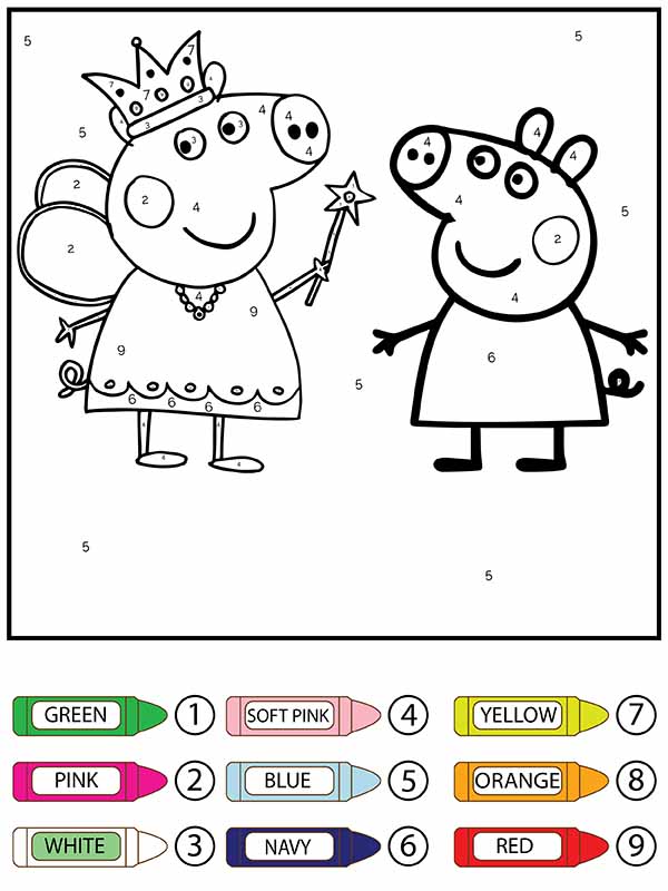 Dibujo de Colorear por números la Reina Feliz y Peppa Pig página para Colorear