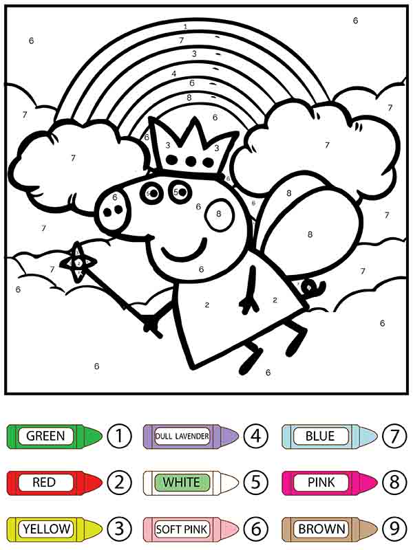 Dibujo de Colorear por números la Reina Voladora Peppa Pig página para Colorear