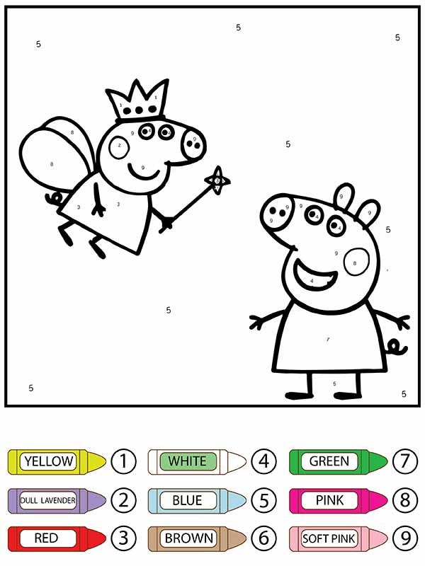 Dibujo de Colorear por números la Reina y Peppa Pig página para Colorear