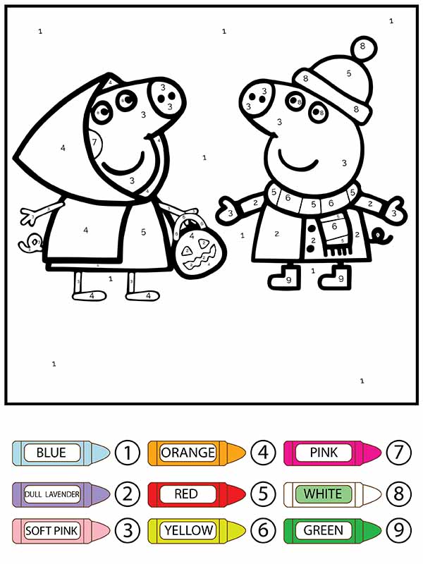 Dibujo de Página para Colorear de Peppa Pig con Abrigo de Invierno para Colorear por números para Colorear