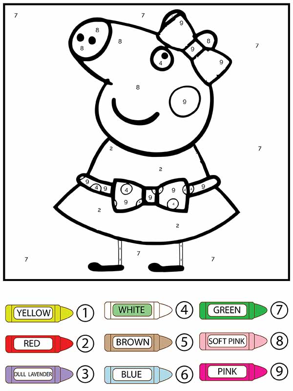 Dibujo de Página para Colorear de Peppa Pig con Cinta para Colorear por números para Colorear