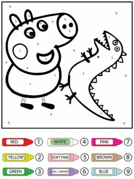 Dibujo de Página para Colorear de Peppa Pig y dragón Toy Color By Number para Colorear