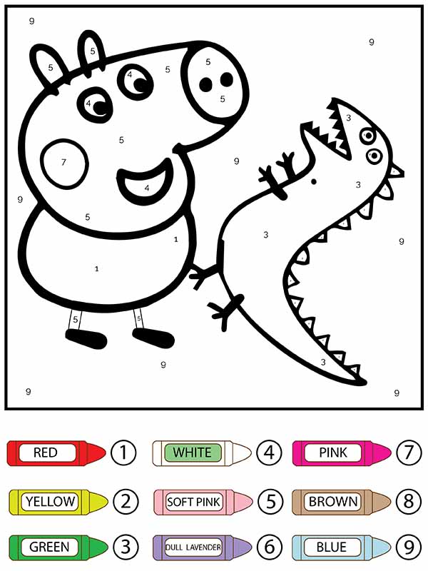 Dibujo de Página para Colorear de Peppa Pig y dragón Toy Color By Number para Colorear