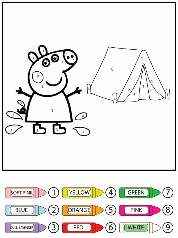 Dibujo de Peppa Pig Camping Colorear por número página para Colorear