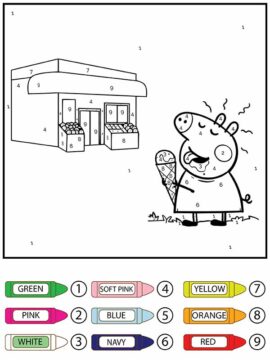 Dibujo de Peppa Pig Comiendo Helado Colorear por números página para Colorear