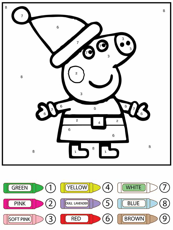 Dibujo de Peppa Pig de Navidad para Colorear por números página para Colorear