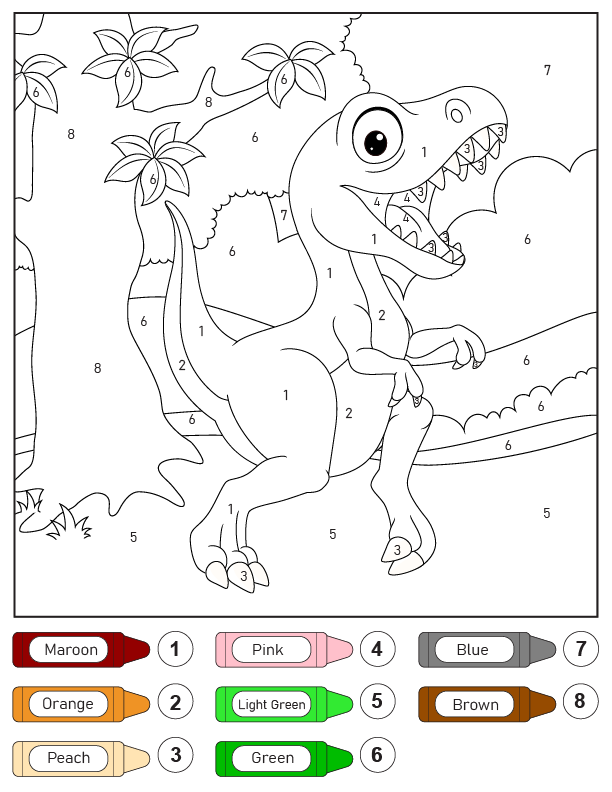 Dibujo de Para Colorear por número de Dinosaurio T Rex Rugiente para Colorear