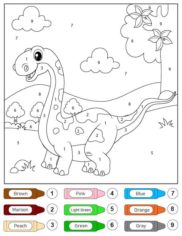Dibujo de Dinosaurio Brachiosaurus Colorear por número página para Colorear
