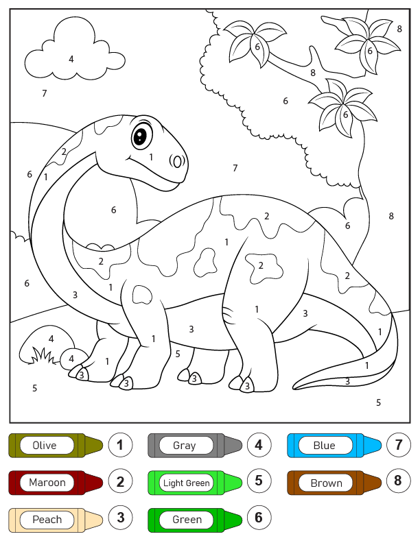 Dibujo de Dinosaurio Diplodocus Colorear por números página para Colorear
