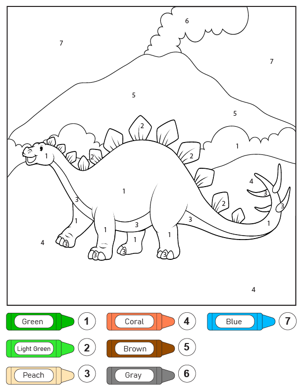 Dibujo de Dinosaurio Stegosaurus Color por número página para Colorear