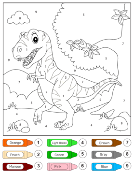 Dibujo de Dinosaurio T Rex Colorear por número página para Colorear