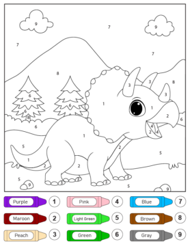 Dibujo de Dinosaurio Triceratops Colorear por números página para Colorear