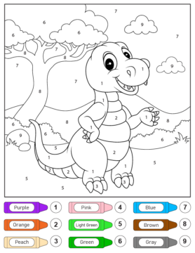 Dibujo de Lindo bebé Dino de Pie Color por número para Colorear página para Colorear