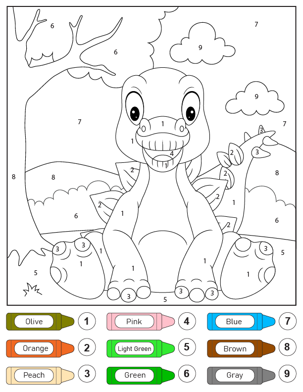 Dibujo de Lindo pequeño Dino Color By Number para Colorear