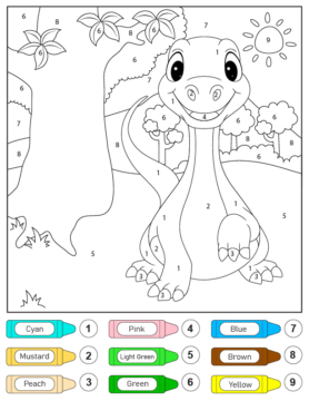 Dibujo de Página para Colorear de Color por número Adorable T Rex para Colorear