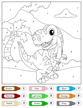 Dibujo de Página para Colorear de Dinosaurio T Rex Euforico para Colorear por número para Colorear
