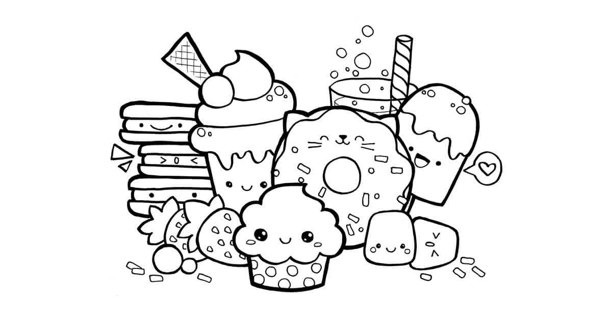 Dibujo de Equipo Linda Comida para Colorear