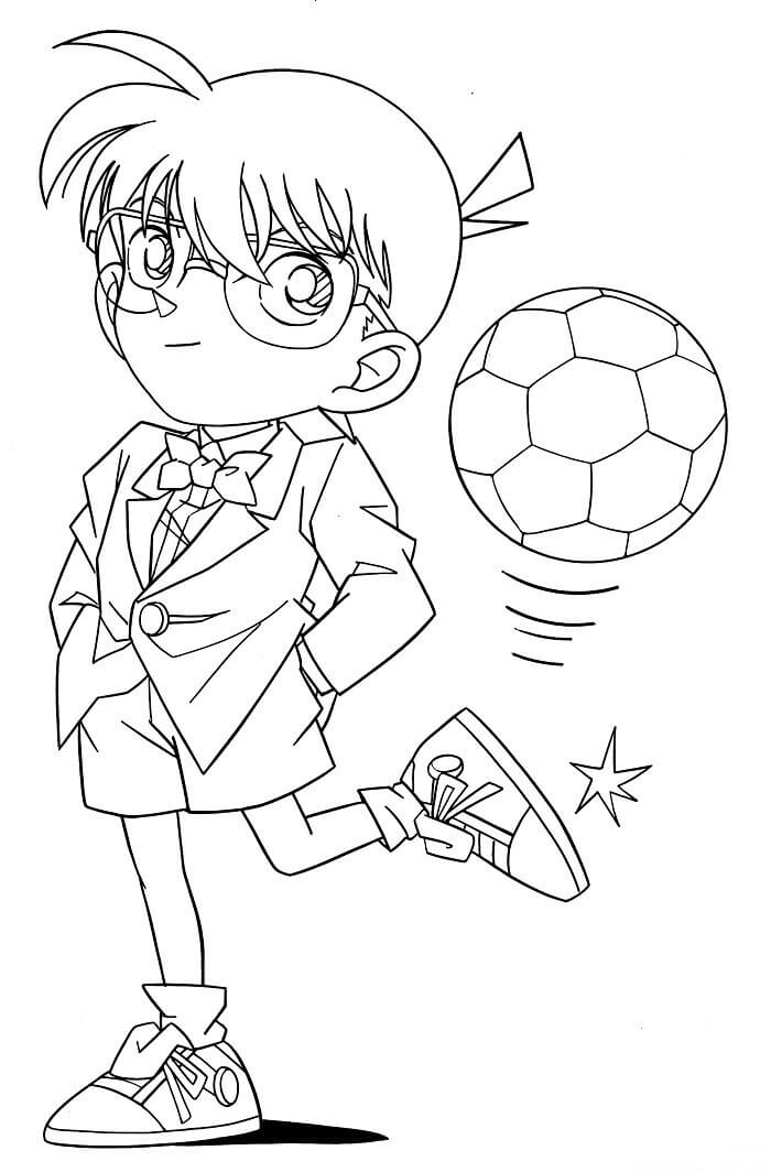 Dibujo de Conan Patea un Baln de Ftbol para Colorear