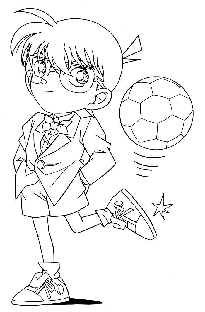 Dibujo de Conan Patea la Pelota para Colorear