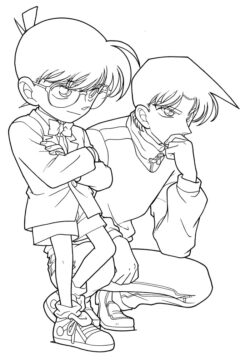 Dibujo de Heiji y Conan Encontrando la Verdad para Colorear