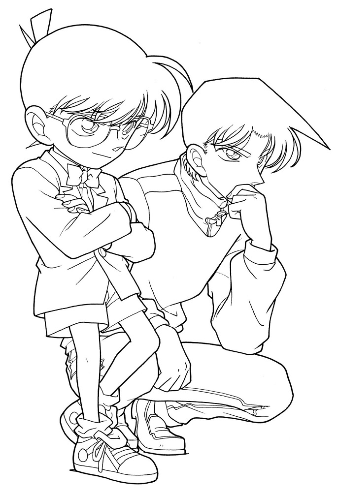 Dibujo de Heiji y Conan Encontrando la Verdad para Colorear