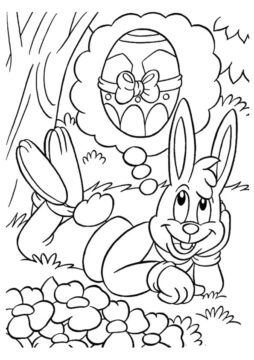 Dibujo de Conejito Pensando en Huevo de Pascua para Colorear