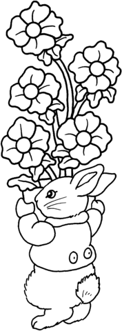 Dibujo de Conejo Sosteniendo Flores para Colorear