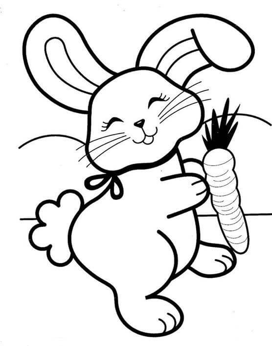 Dibujo de Conejita Feliz con Zanahoria para Colorear