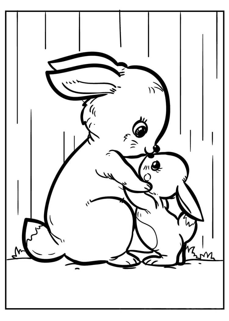 Dibujo de Conejito Madre e Hijo para Colorear