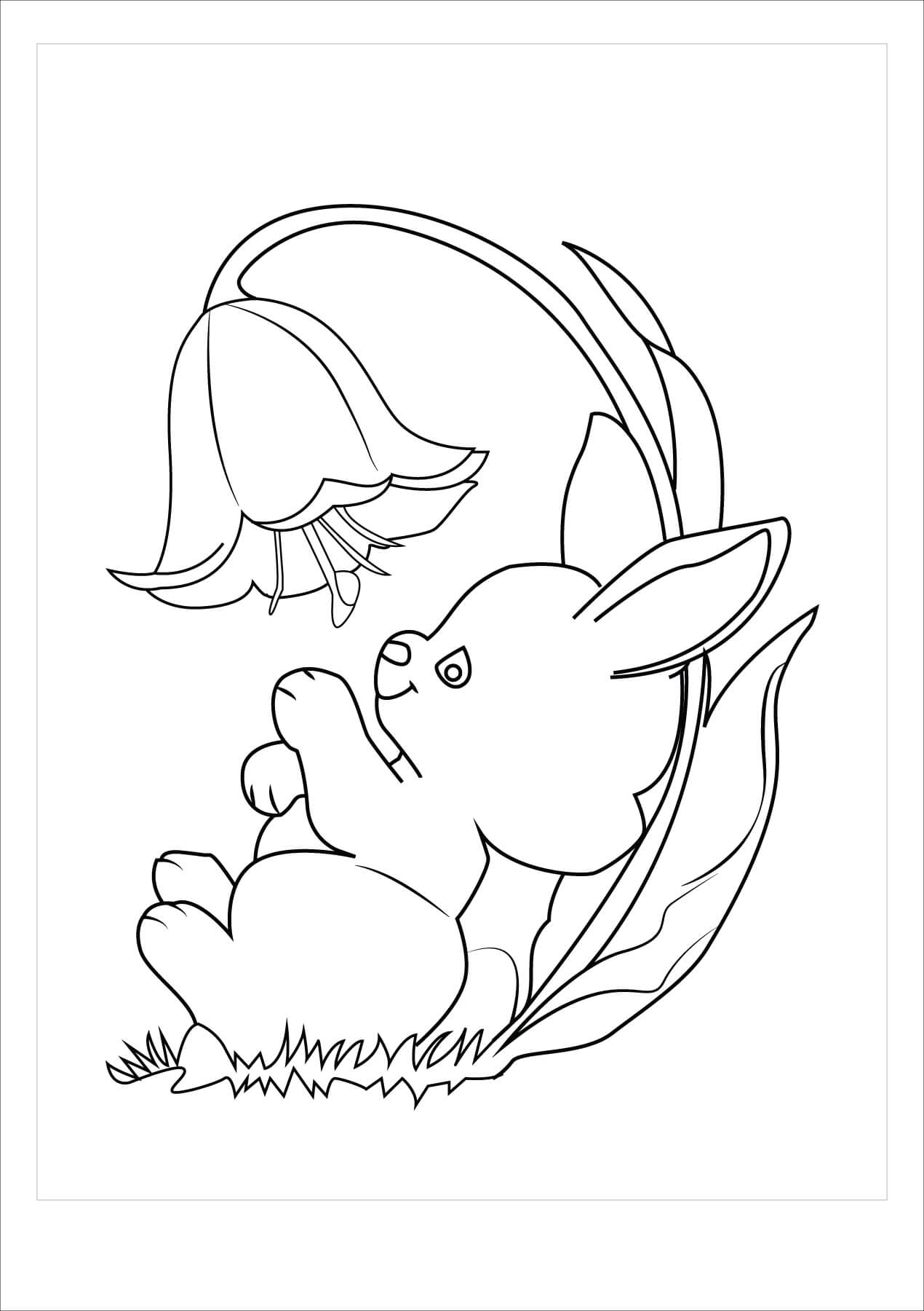 Dibujo de Conejito con Flor para Colorear