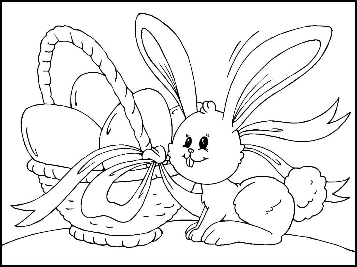 Dibujo de Conejito y Huevos de Pascua para Colorear