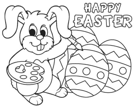 Dibujo de Conejito y Feliz Pascua para Colorear