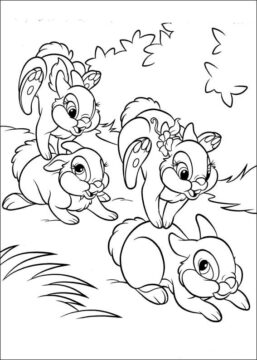 Dibujo de Cuatro Conejito Corriendo para Colorear
