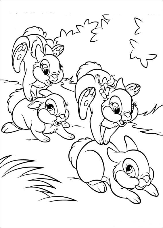 Dibujo de Cuatro Conejito Corriendo para Colorear