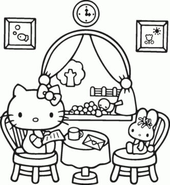 Dibujo de Gatito y Conejito para Colorear