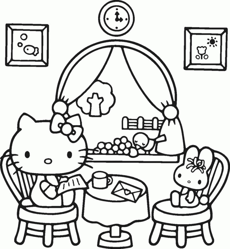 Dibujo de Gatito y Conejito para Colorear