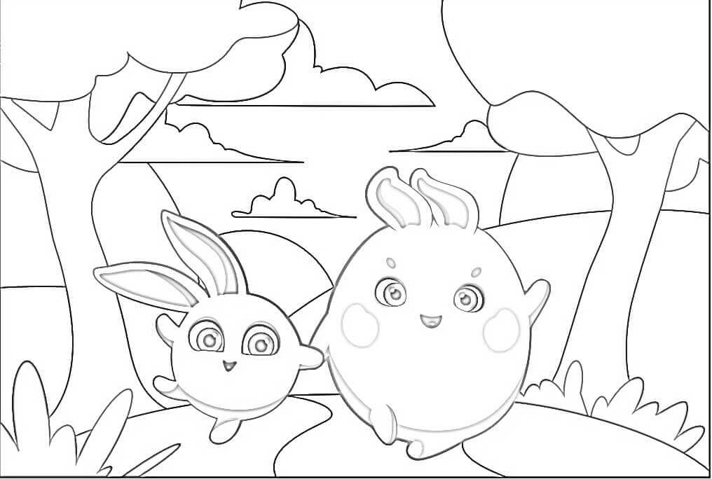 Dibujo de Conejitos Felices para Colorear