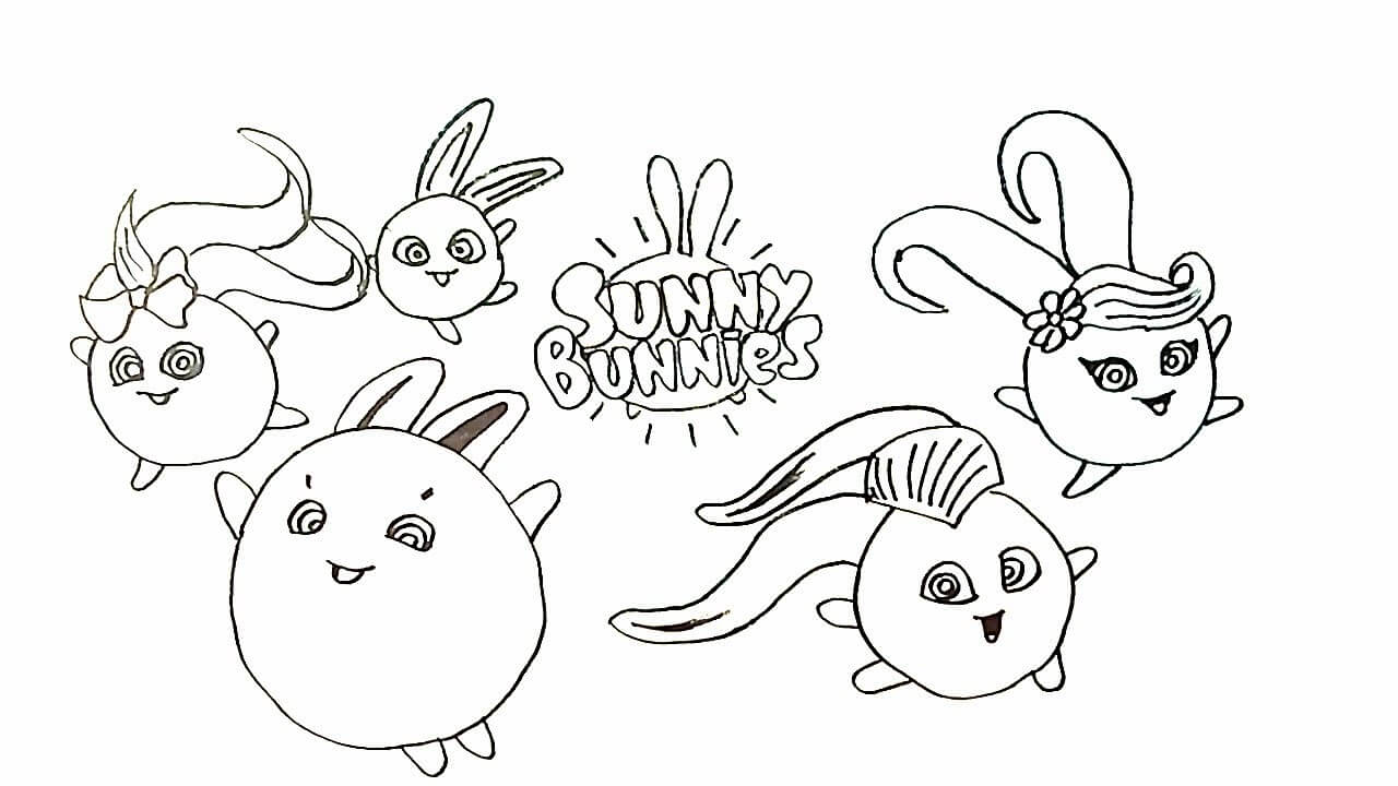 Dibujo de Conejitos Soleados Divertido para Colorear