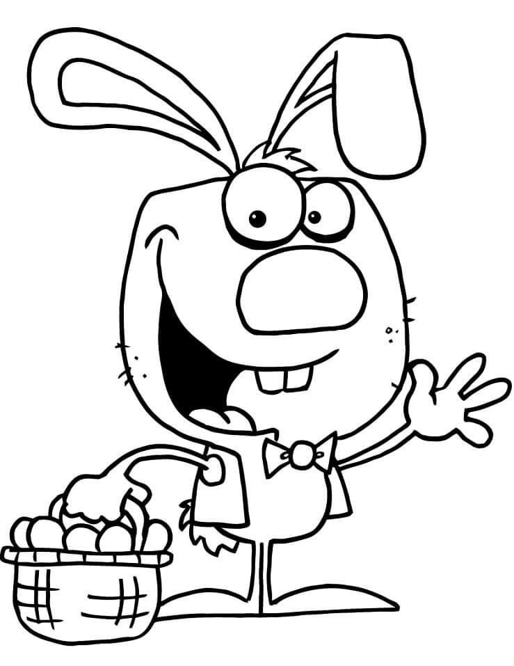 Dibujo de Conejito de Pascua con Cesta para Colorear