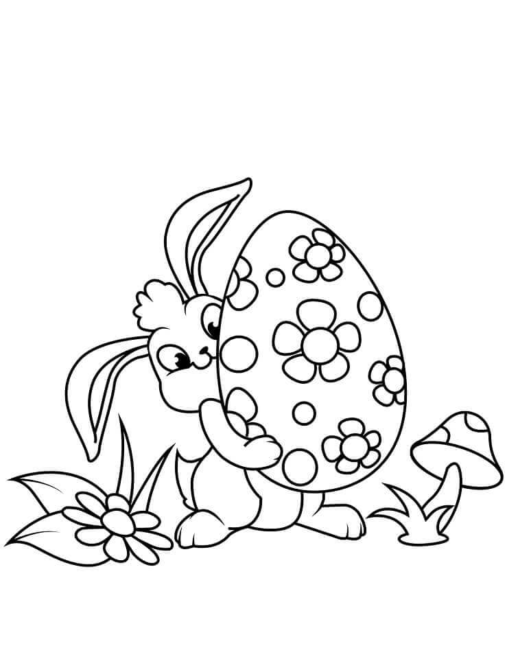Dibujo de Conejito de Pascua con Huevo para Colorear