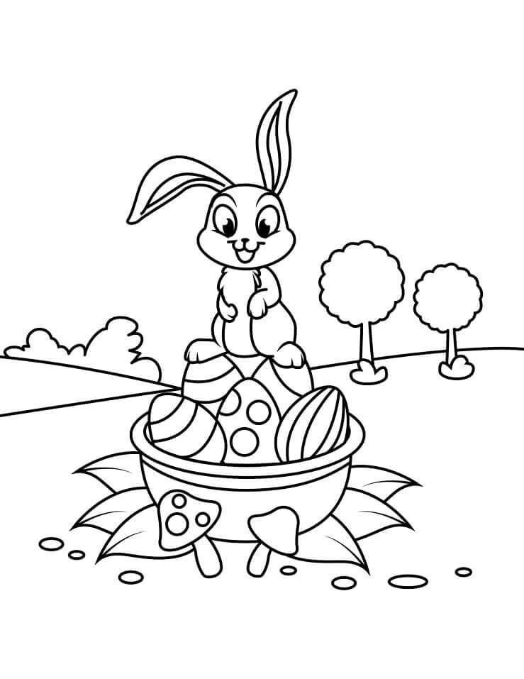 Dibujo de Conejito de Pascua con Huevos para Colorear