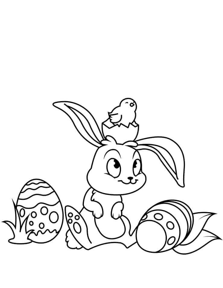 Dibujo de Conejito de Pascua con Pollito para Colorear