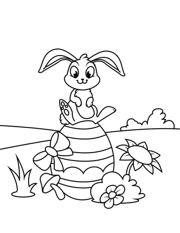 Dibujo de Conejito de Pascua y Huevo Grande para Colorear
